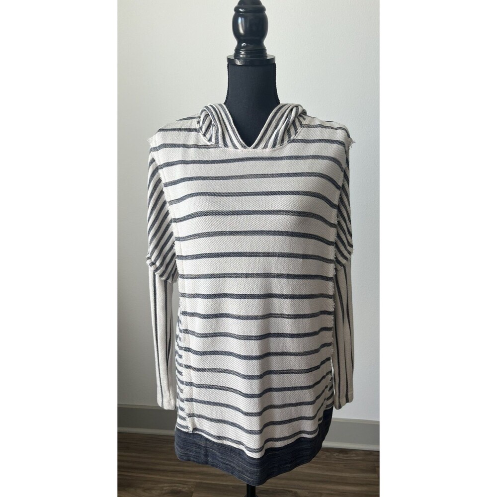 Soft Surroundings Women's Marlow Stripe Hoodie Tunic Boho Ivory Charcoal Size PL